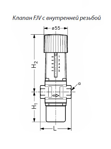 Регулятор температуры DANFOSS FJV ( внутр. резьба ) - габаритный чертеж