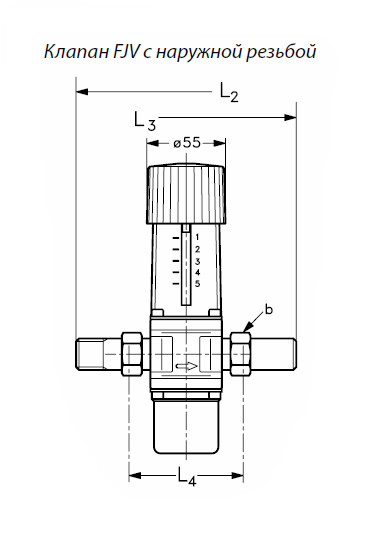Регулятор температуры DANFOSS FJV ( внешн. резьба ) - габаритный чертеж