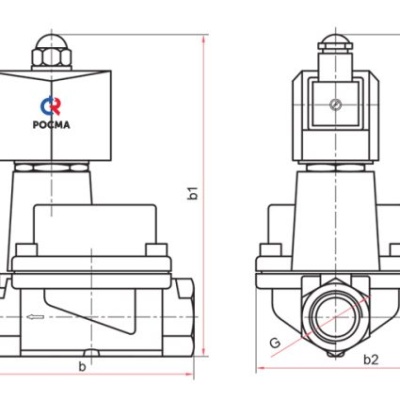 Фотография товара 2 Электромагнитный клапан РОСМА СК-11-15-ВТ-НЕРЖ (PTFE, НЗ,IP65,Ду15,1.6МПа,L69,220AC,180градС)